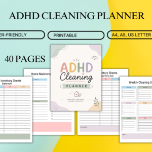 ADHD cleaning planner printable PDF with 40 pages in A4 A5 and US Letter sizes