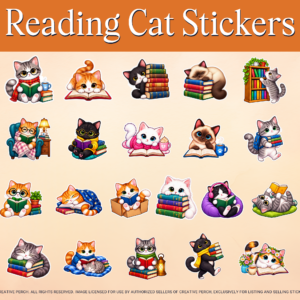 Cute reading cat sticker pack with book lover designs
